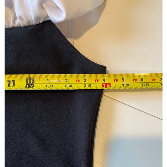 H&M Flounced Off The Shoulder Dress Sz M Black White Sheath Stretch Coquette - Picture 8 of 10